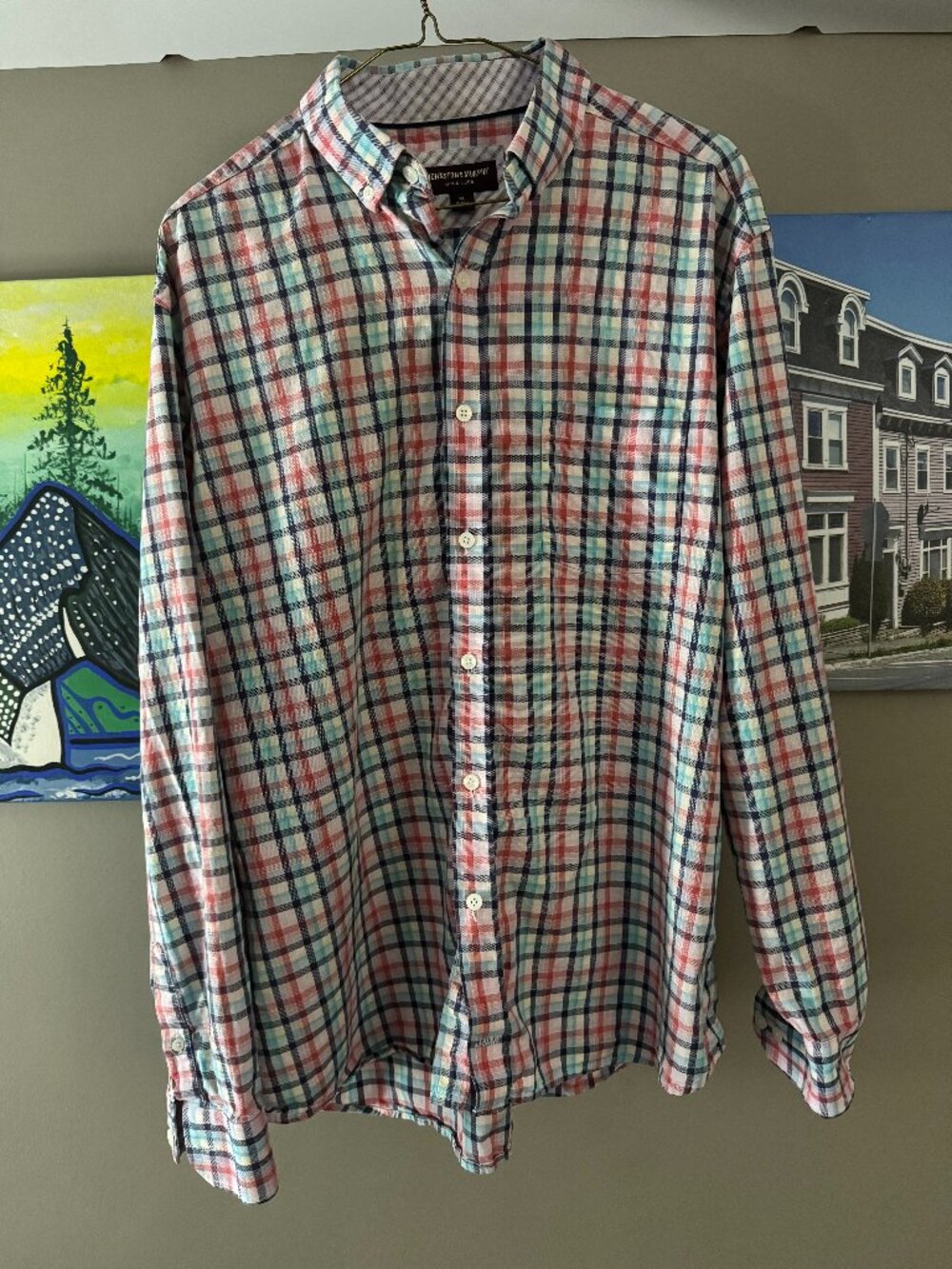 Johnston & Murphy Men’s XL Plaid Button Down Shirt Long Sleeve